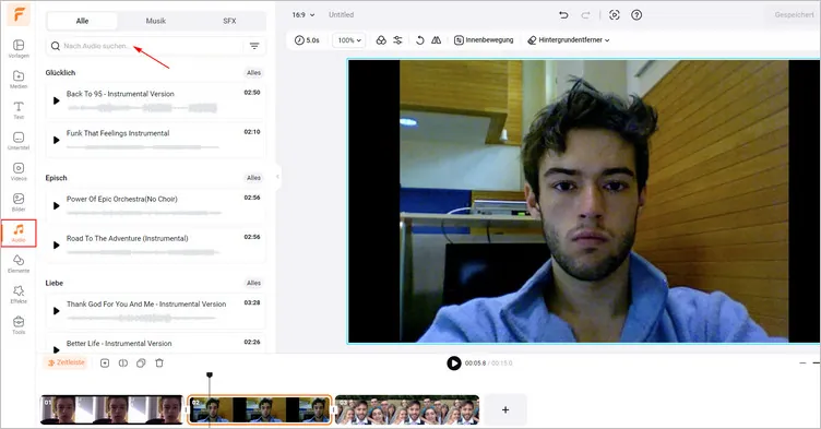 Audio zum Selfie-Timelapse-Video hinzufügen - FlexClip