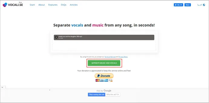 Separate Vocal from Music Online with Vocali.se - Separate