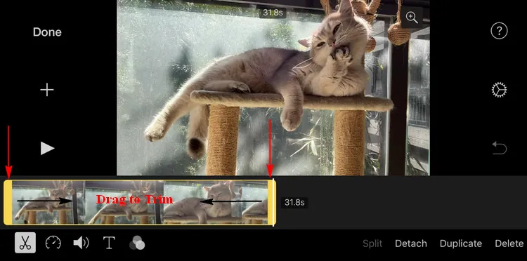 Trimming and Cutting to Shorten a Video on iPhone in iMovie