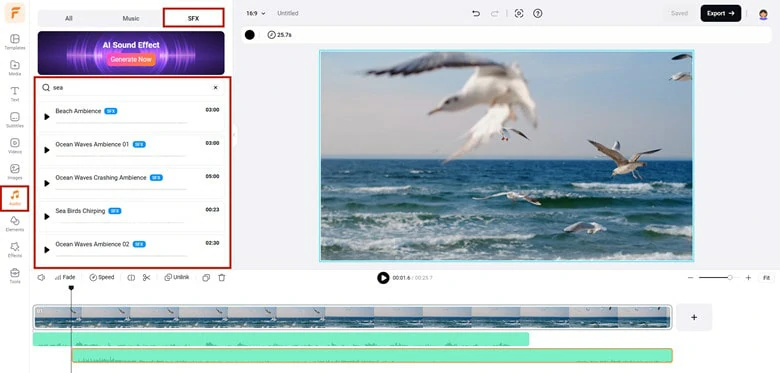 Search and Add Sound Effects to Your Video