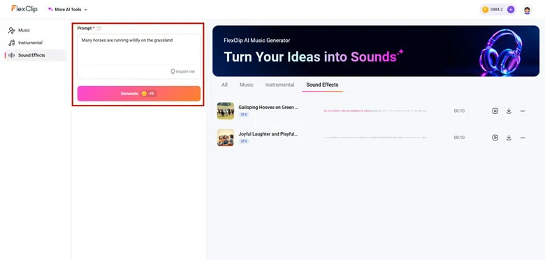 Download Generated Sound Effects to Your Computer