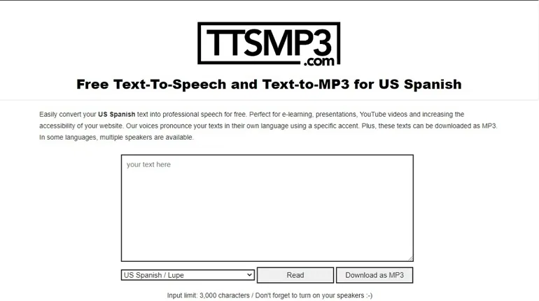 Spanish Text to Speech Converter - TTSMP3