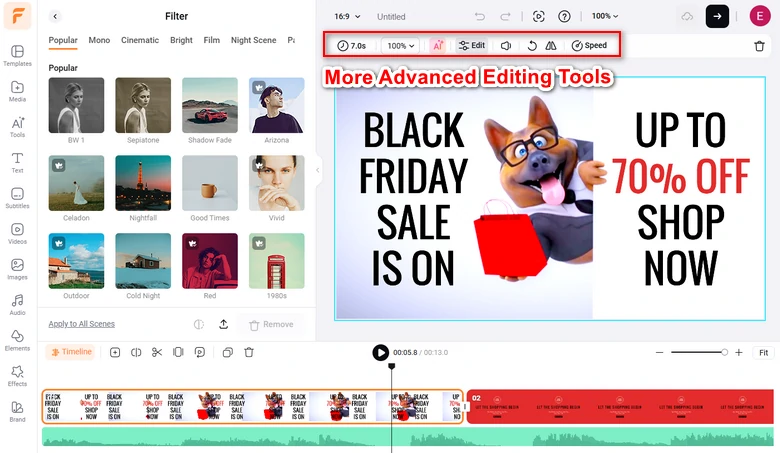 More Advanced Editing Tools Above the Preview Window