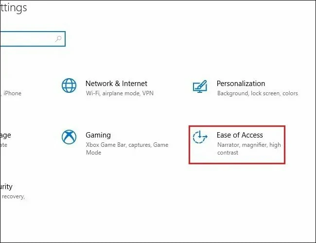 Vai all'opzione facilita dall'accesso