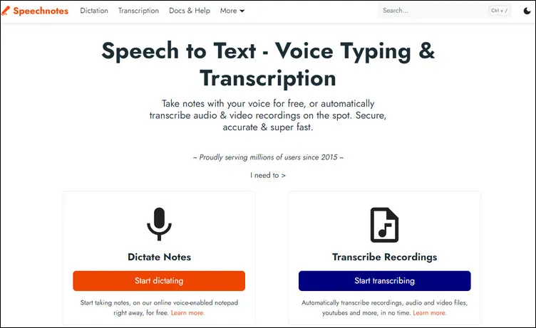 Best Speech to Text Converter - Speechnotes