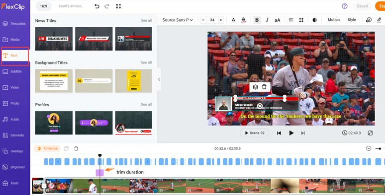 Add editable sports announcer motion graphics to the sports video