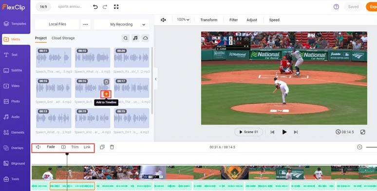Align all the sports announcer voices to the right sports scenes