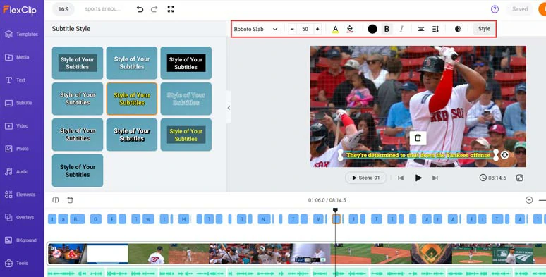 Customize the style of subtitles of sports announcer voices