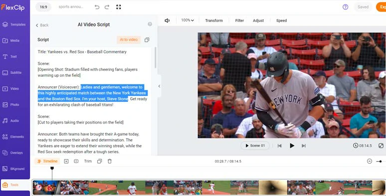 Edit and rephrase the AI sports commentary script to fit your needs and style