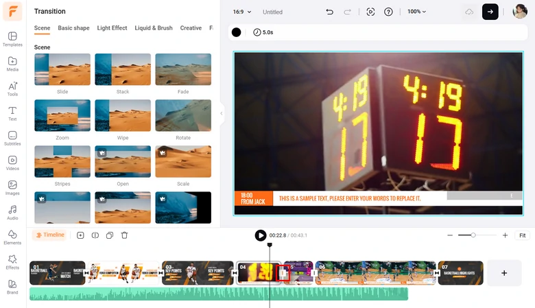 Customize the sports scenes’ transitions