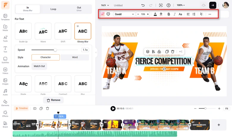 Customize the texts, text fonts, size, and animations, etc
