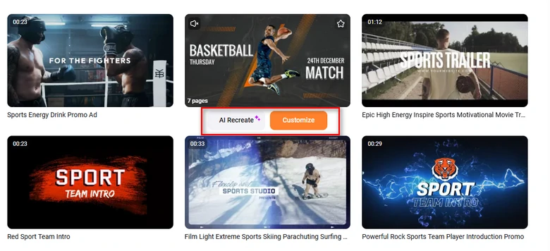 Select a sports intro template