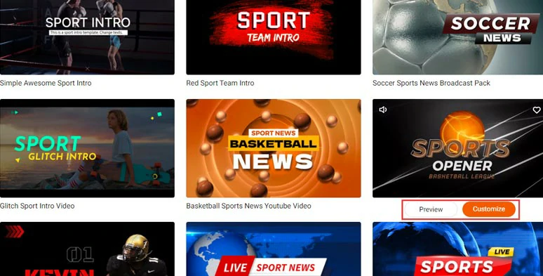 Select a sports intro template