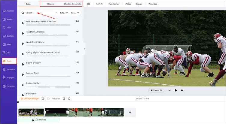 Agregar música al video deportivo
