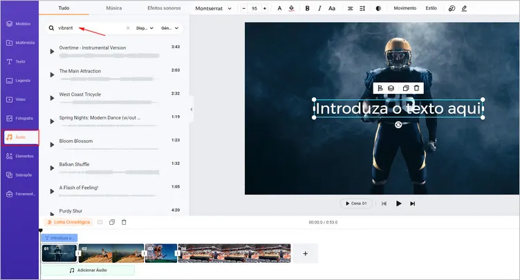 Adicione música ao vídeo desportivo