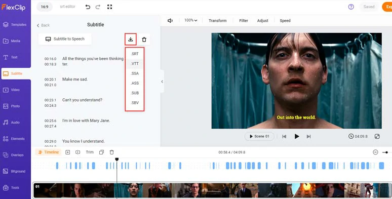 Directly download the edited SRT file in SRT, VTT, and 4 other subtitle formats for closed captions and other repurposings