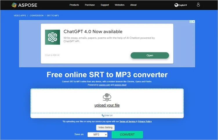 SRT to MP3 Converter - Aspose.Video Conversion App