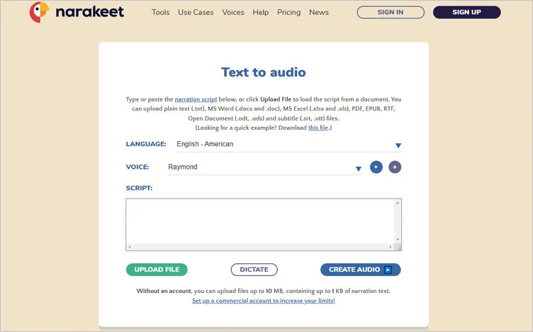 SRT to MP3 Converter - Narakeet Text to Audio Tool