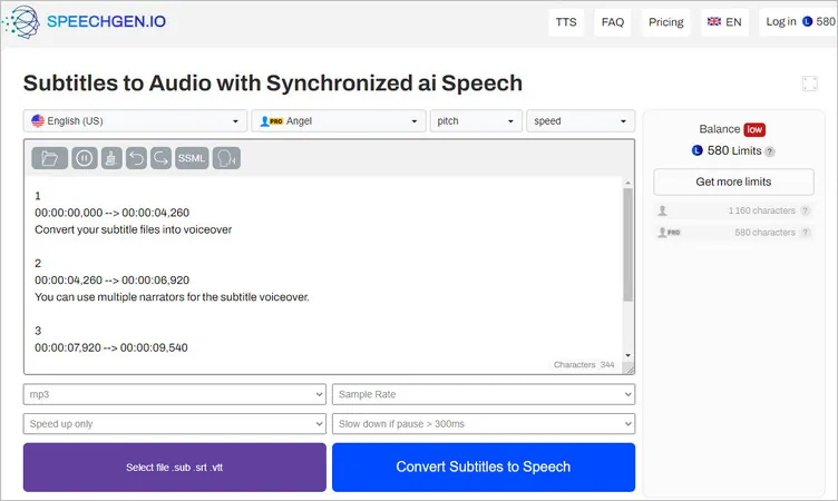 SRT to MP3 Converter - SpeechGen