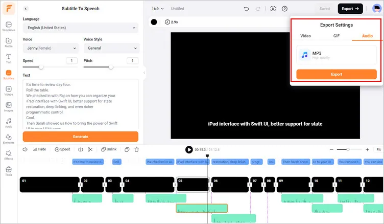 Convert SRT to MP3 Online with FlexClip - Export