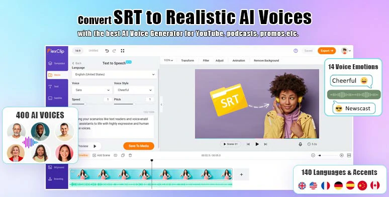 Convert SRT to realistic AI voices and enhance it with images, audio and clips for new MP4 videos