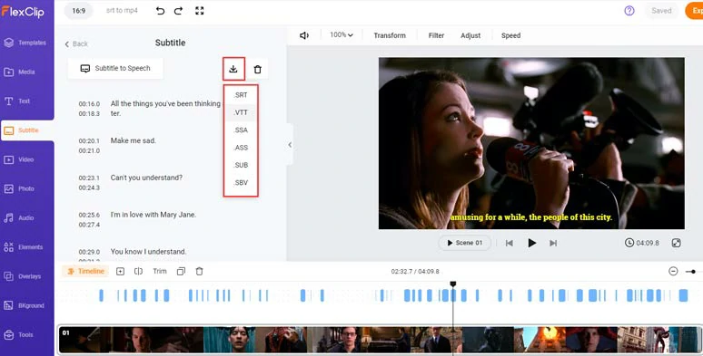 Download the SRT subtitle in VTT or 4 other subtitle formats for other repurposings