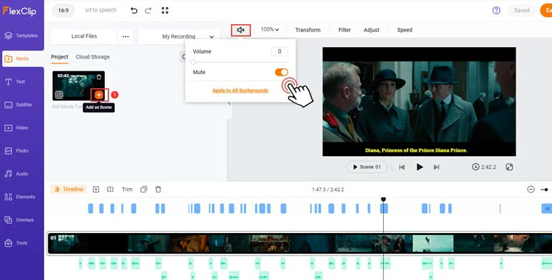 Add the original video to the intuitive timeline and mute its audio