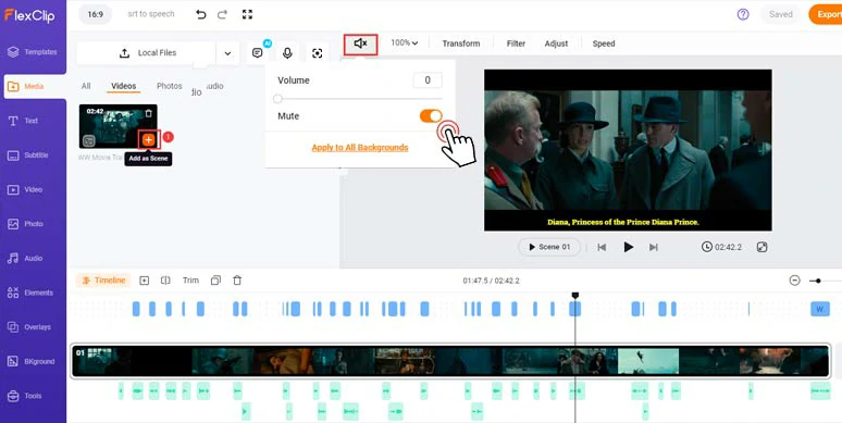 Add the original video to the intuitive timeline and mute its audio
