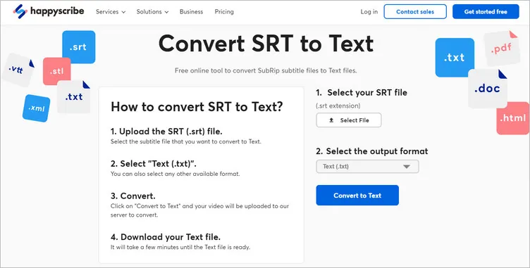 Convert SRT to Text File with Happy Scribe
