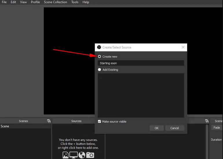 Add Starting Soon Screen to OBS Studio - Step 2