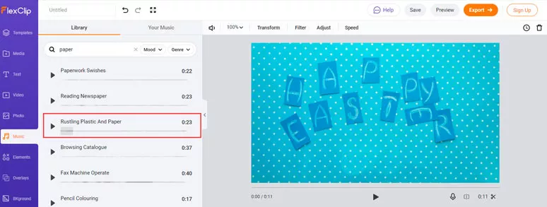 Add sound effects to a stop motion video by FlexClip