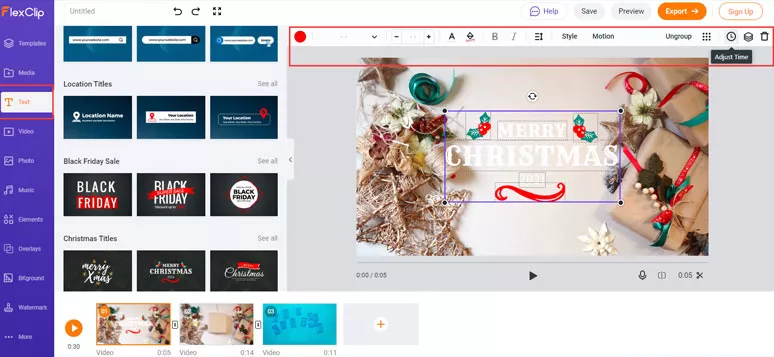 Add text animations and customize elements and adjust the time