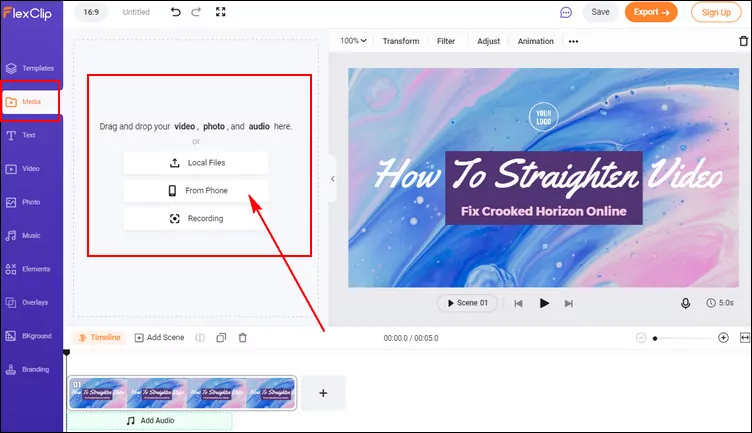 Straighten Video to Fix Crooked Horizon Online - Upload