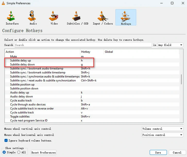 Adjust VLC Hotkeys