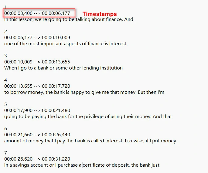 Subtitle File Example - TimeStamps