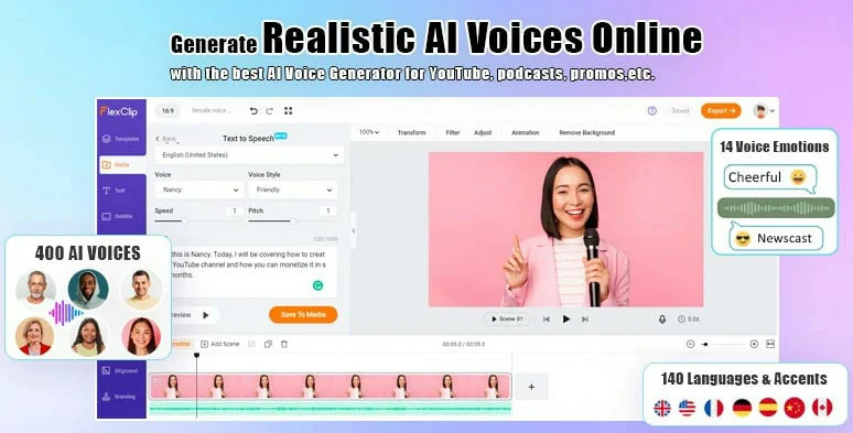 Fonctionnalité de sous-titrage vocal dans FlexClip