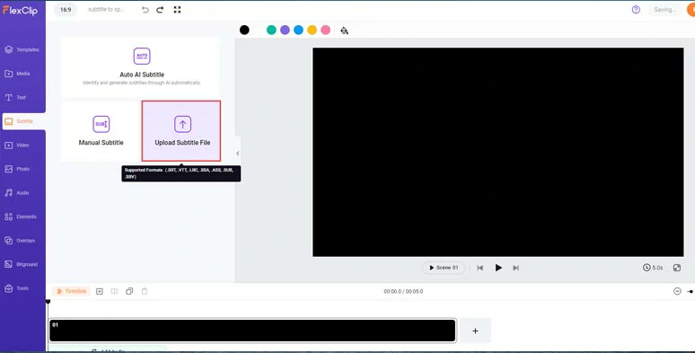Upload your subtitle to FlexClip and it will be automatically added to the timeline