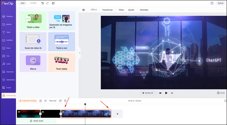 Resumir un vídeo de YouTube con FlexClip - Recorte