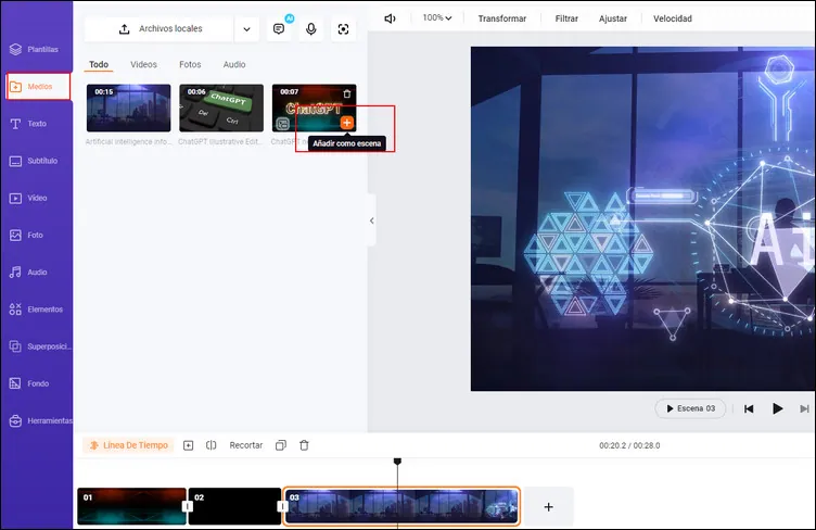 Resumir un vídeo de YouTube con FlexClip - Subida