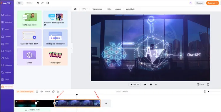 Resuma o vídeo do YouTube com FlexClip - Cortar