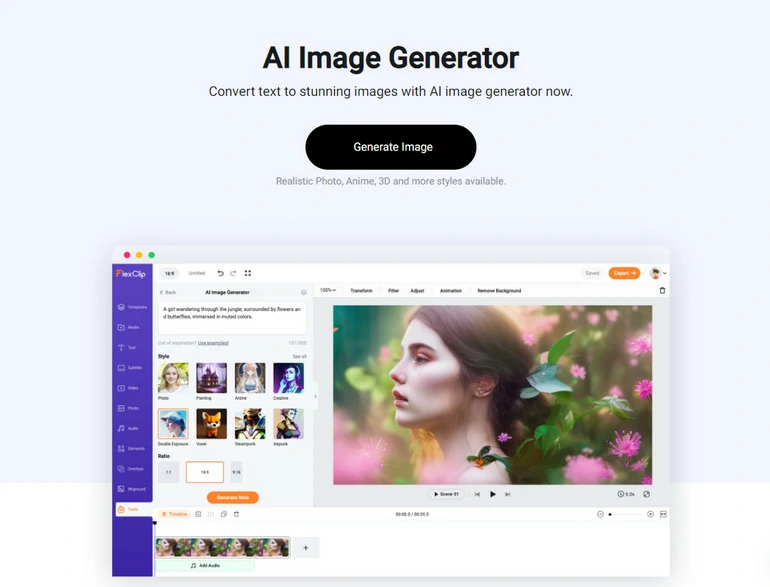 Visão geral do gerador de imagens por IA do FlexClip
