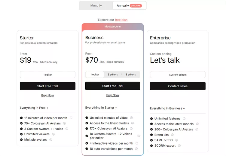 Colossyan Pricing