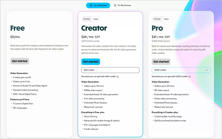 HeyGen Pricing