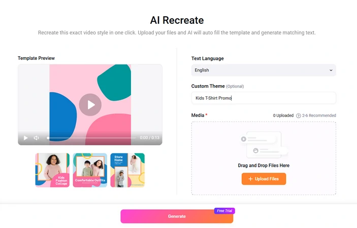 AI Recreate FlexClip T-Shirt Video Template