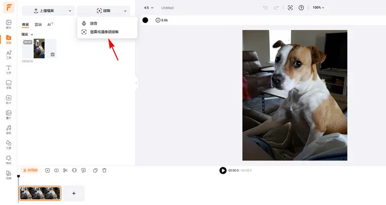 為狗狗影片添加配音 - 錄音