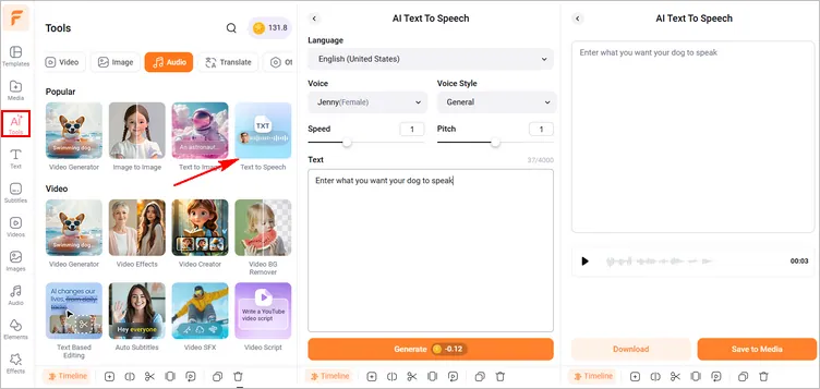 Edit Your Existing Pet Video into a Talking Pet Video - Generate Voice from Text