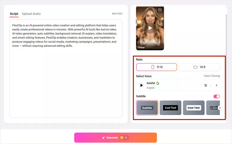 Generate AI Talking Head Video