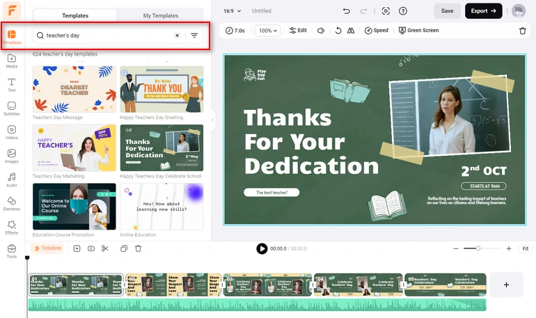 Search for Teacher's Day Video Template