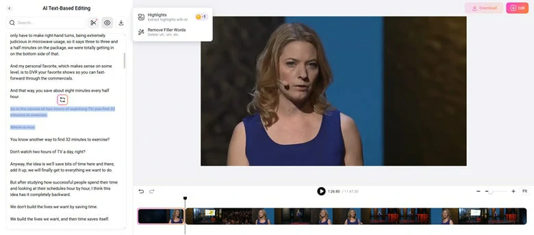 Modify the Transcribed Text to Adjust Your Video