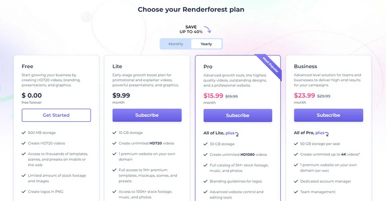 Renderforest Pricing